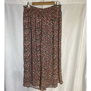 EYELASH black pink floral smocked waist wide leg pull on pants 1X